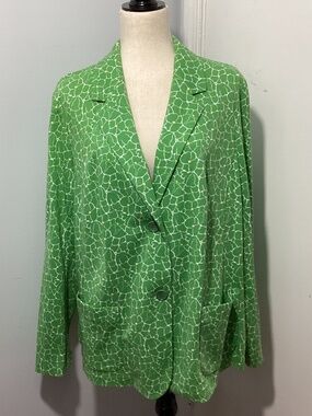 NWT TALBOTS WOMAN PLUS 2X JERSEY KNIT GREEN FLORAL DAISY JACKET BLAZER